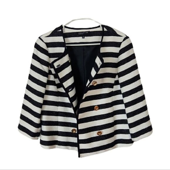 Jones New York Signature Navy White Stripe Double Breasted Cropped Blazer 12 - Picture 5 of 11
